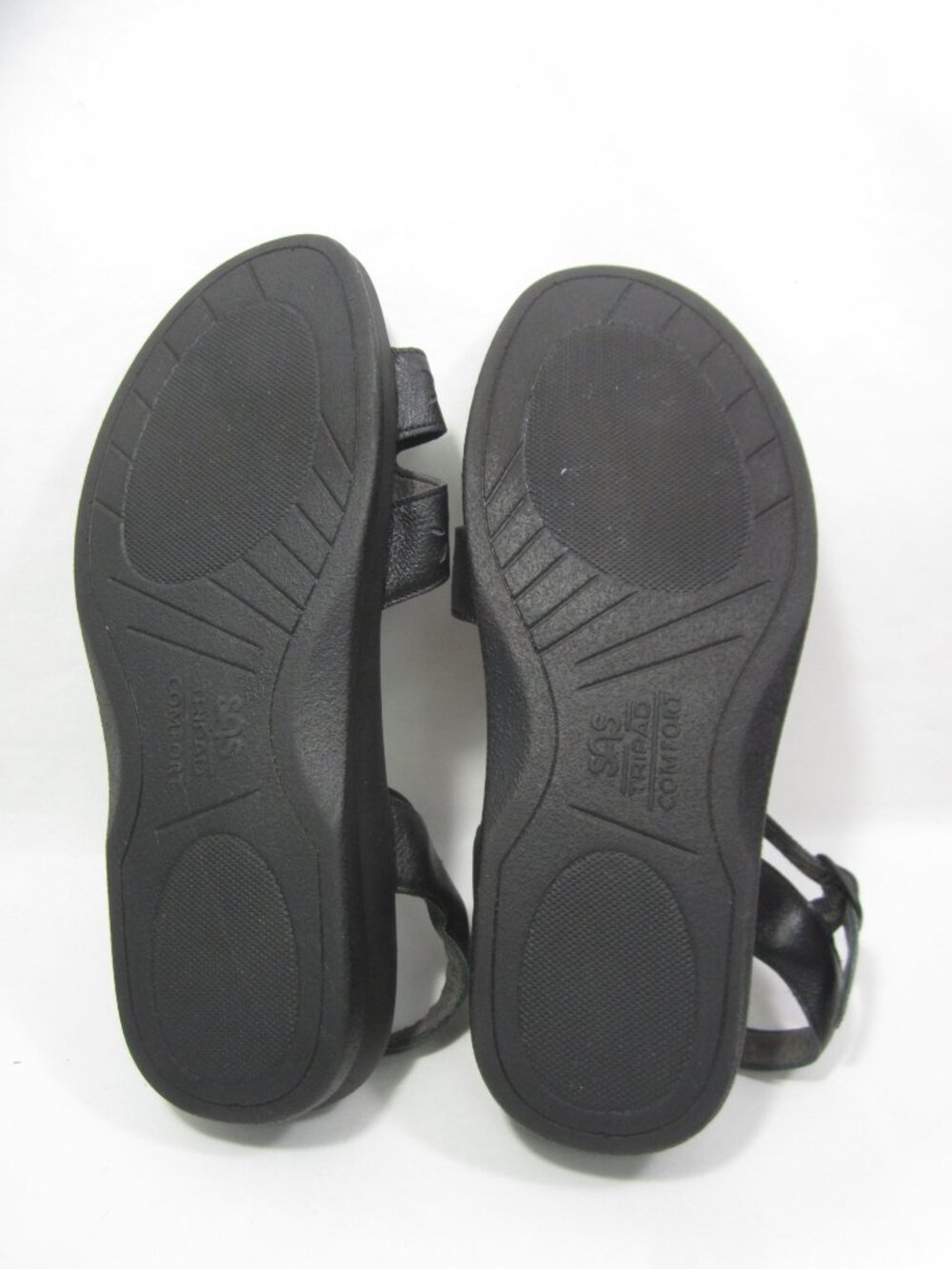 SAS Duo Women's Size 7.5W Black Wedge Sandals Leather Low Heel Buckle - Picture 8 of 8